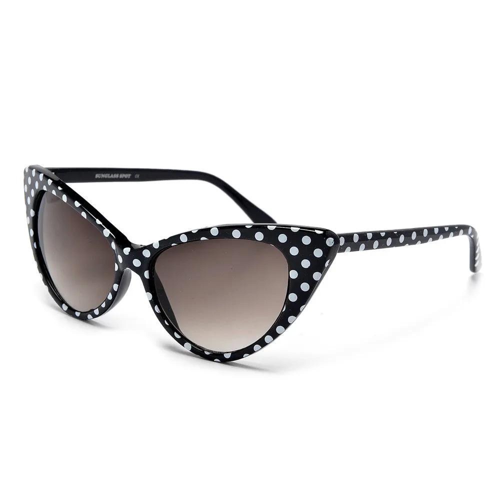 50s Inspired Polka Dot Cat Eye High Fashion Sunglasses