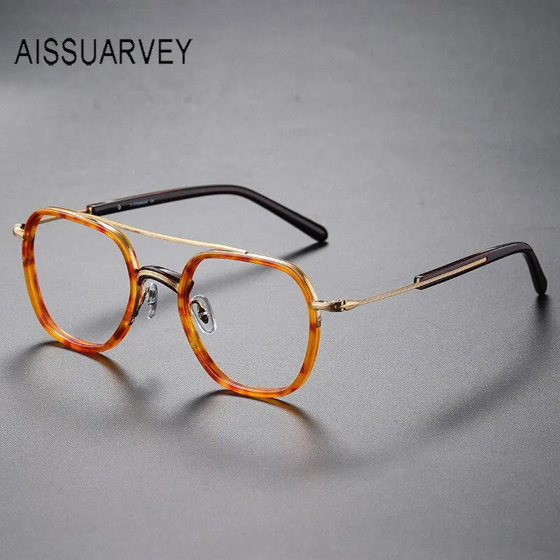 Aissuarvey Men's Eyeglasses Titanium Ip Acetate Double Bridge Full Rim 13.3g