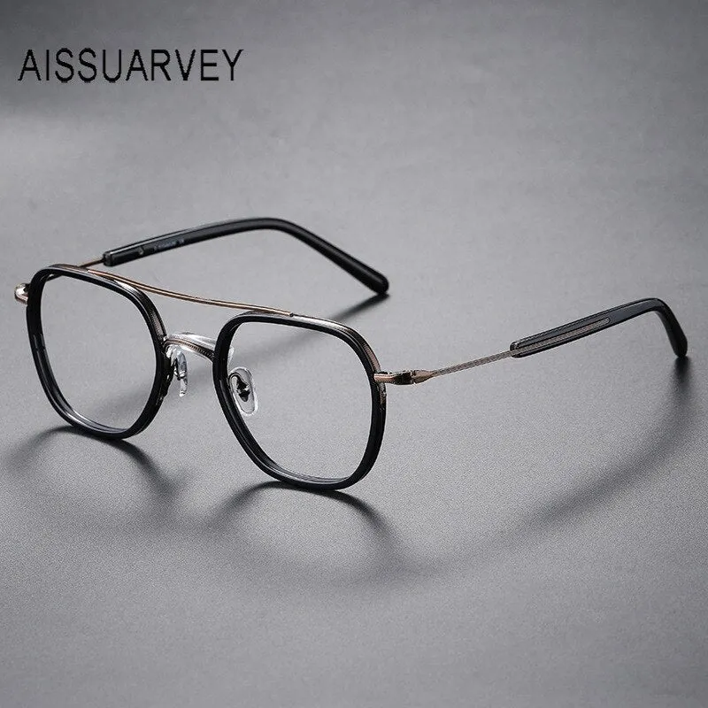 Aissuarvey Men's Eyeglasses Titanium Ip Acetate Double Bridge Full Rim 13.3g