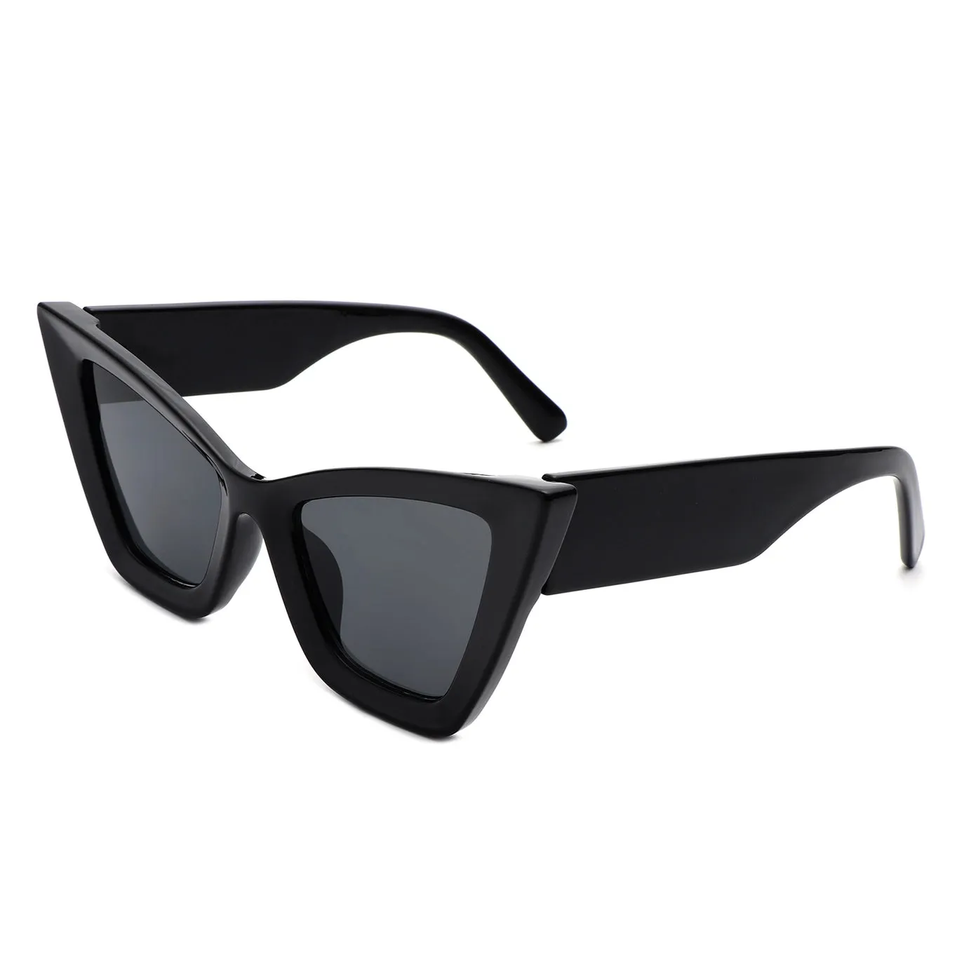 Angular Thick Frame Cat-Eye Sunglasses - Black