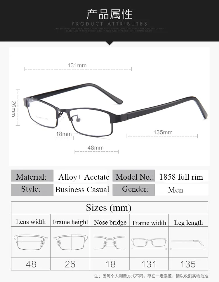 Bclear Men's Full Rim Small Rectangle Alloy Acetate Frame Eyeglasses My1858