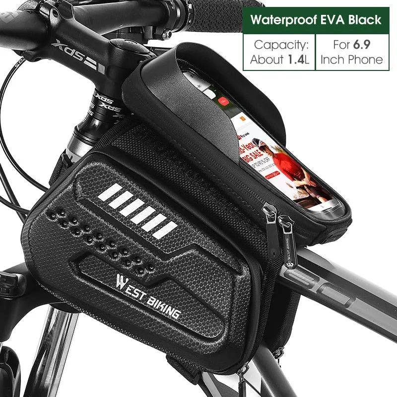 Bicycle Bag 6.0-7.2 Inch Phone Bag Waterproof Front Frame Cycling Bag Sensitive Touch Screen MTB Road Bike Bag