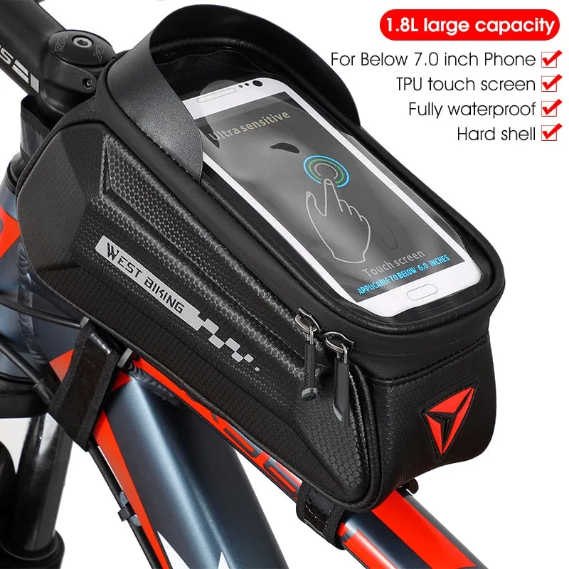 Bicycle Bag 6.0-7.2 Inch Phone Bag Waterproof Front Frame Cycling Bag Sensitive Touch Screen MTB Road Bike Bag