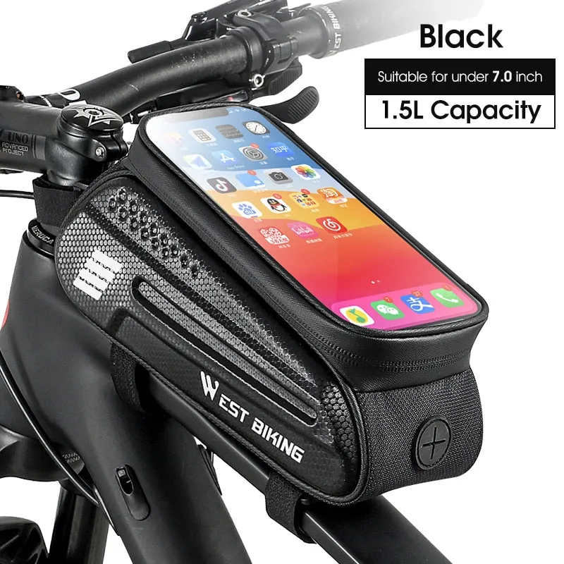 Bicycle Bag 6.0-7.2 Inch Phone Bag Waterproof Front Frame Cycling Bag Sensitive Touch Screen MTB Road Bike Bag