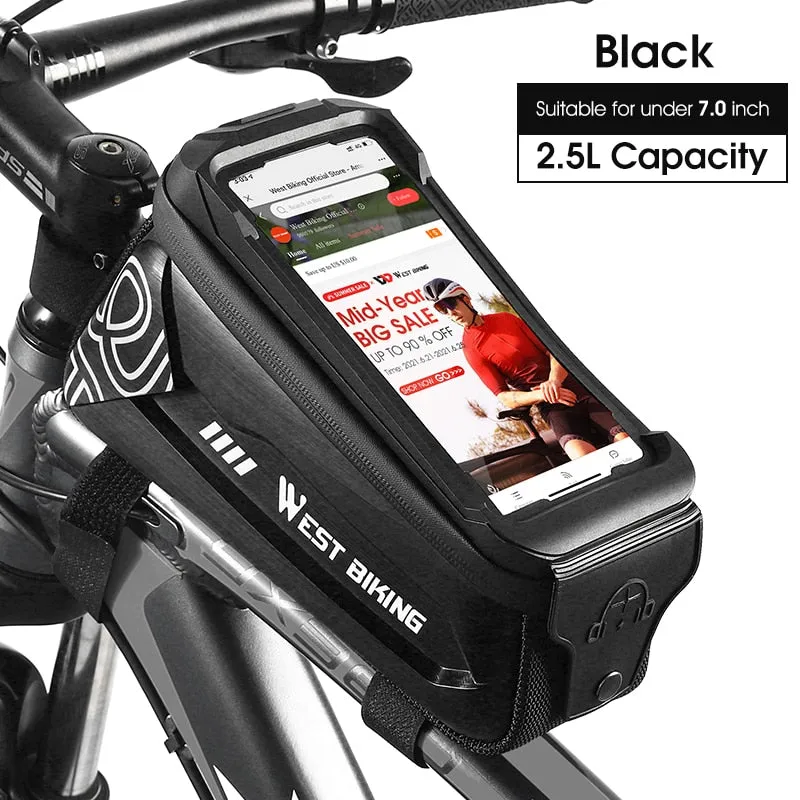 Bicycle Bag 6.0-7.2 Inch Phone Bag Waterproof Front Frame Cycling Bag Sensitive Touch Screen MTB Road Bike Bag