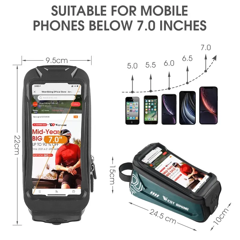 Bicycle Bag 6.0-7.2 Inch Phone Bag Waterproof Front Frame Cycling Bag Sensitive Touch Screen MTB Road Bike Bag