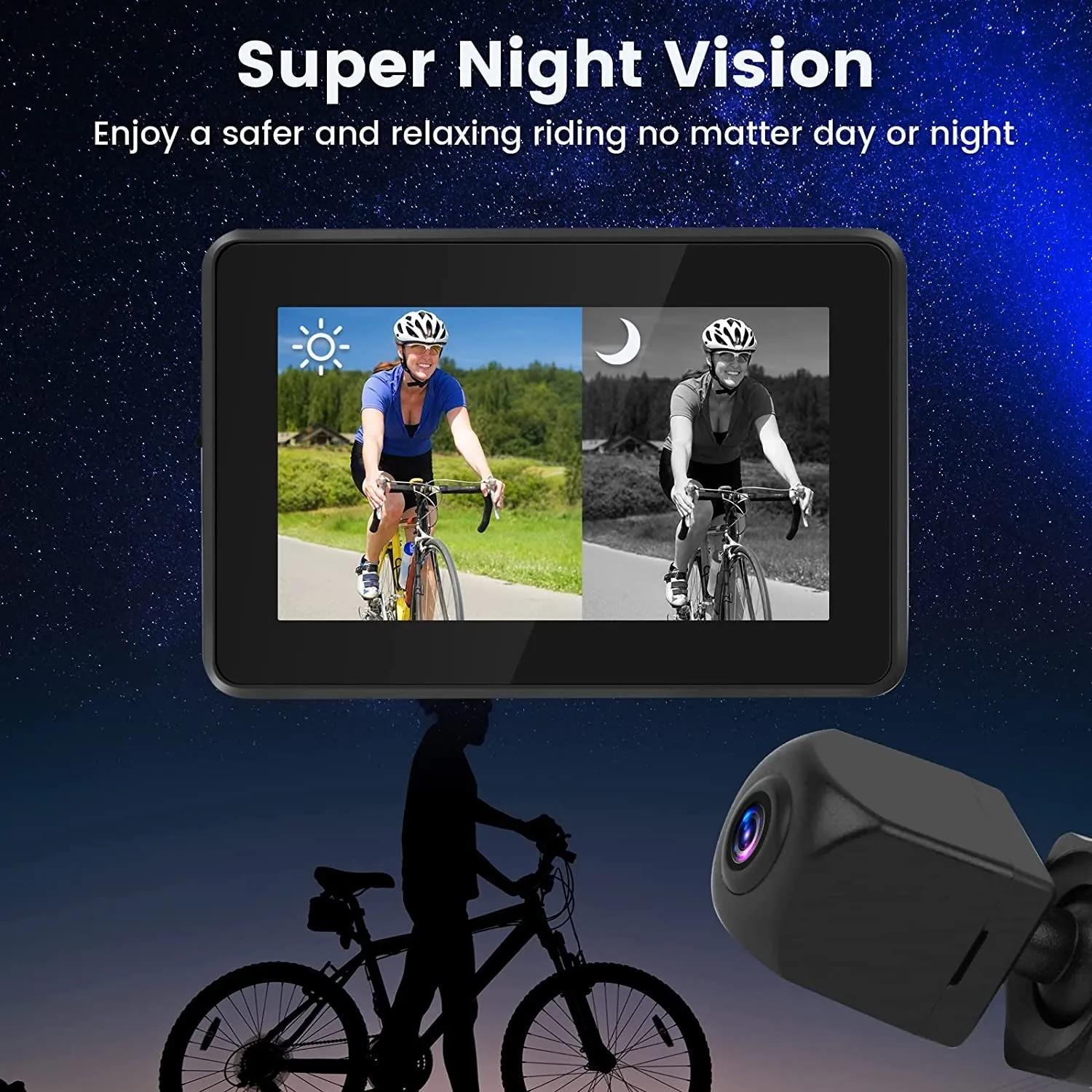 Blueear Bike Bicycle Mirror,1080P Bicycle Rear View Camera with 4.3" Screen,130° Wide Angle Color Night Vision Bikes Camera 360° Adjustable,Bike Accessories for Bicycle, Mountain, Road Bike