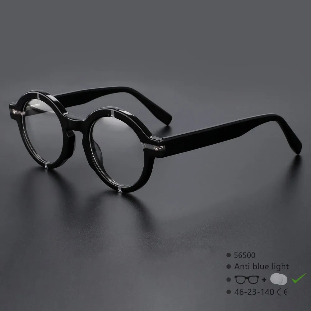 Unisex Full-Rim Round Acetate Eyeglasses - CCspace Model 56500 - Stylish and Durable Frames for Everyday Wear