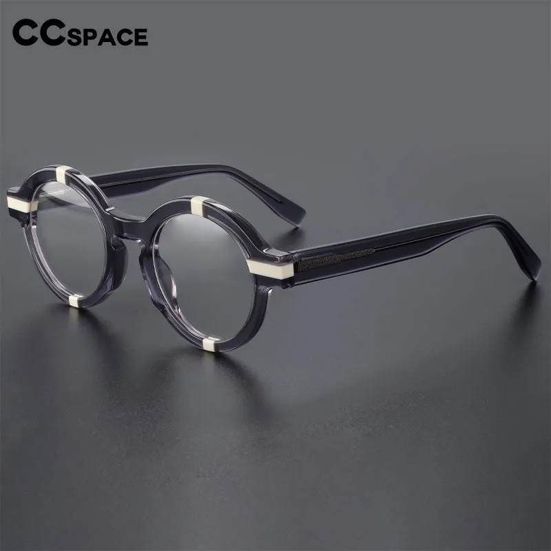 Unisex Full-Rim Round Acetate Eyeglasses - CCspace Model 56500 - Stylish and Durable Frames for Everyday Wear