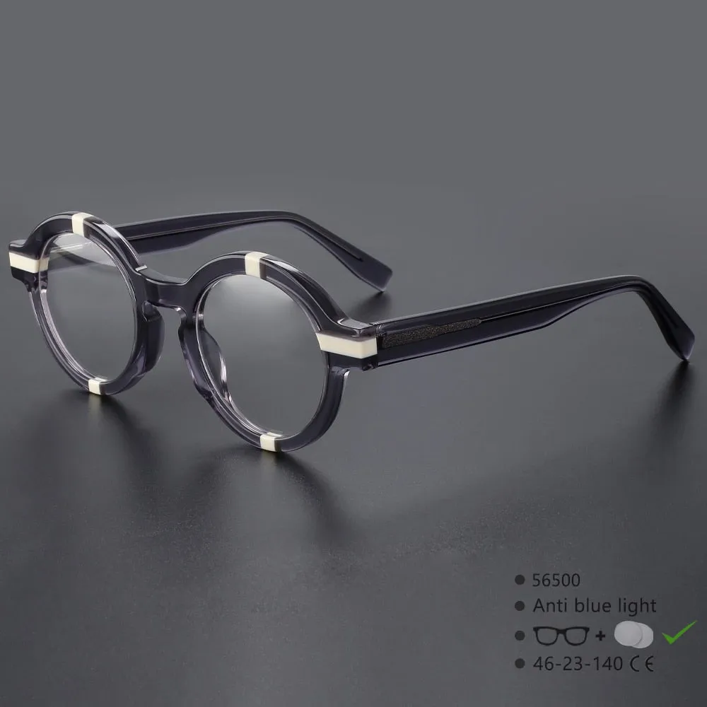 Unisex Full-Rim Round Acetate Eyeglasses - CCspace Model 56500 - Stylish and Durable Frames for Everyday Wear