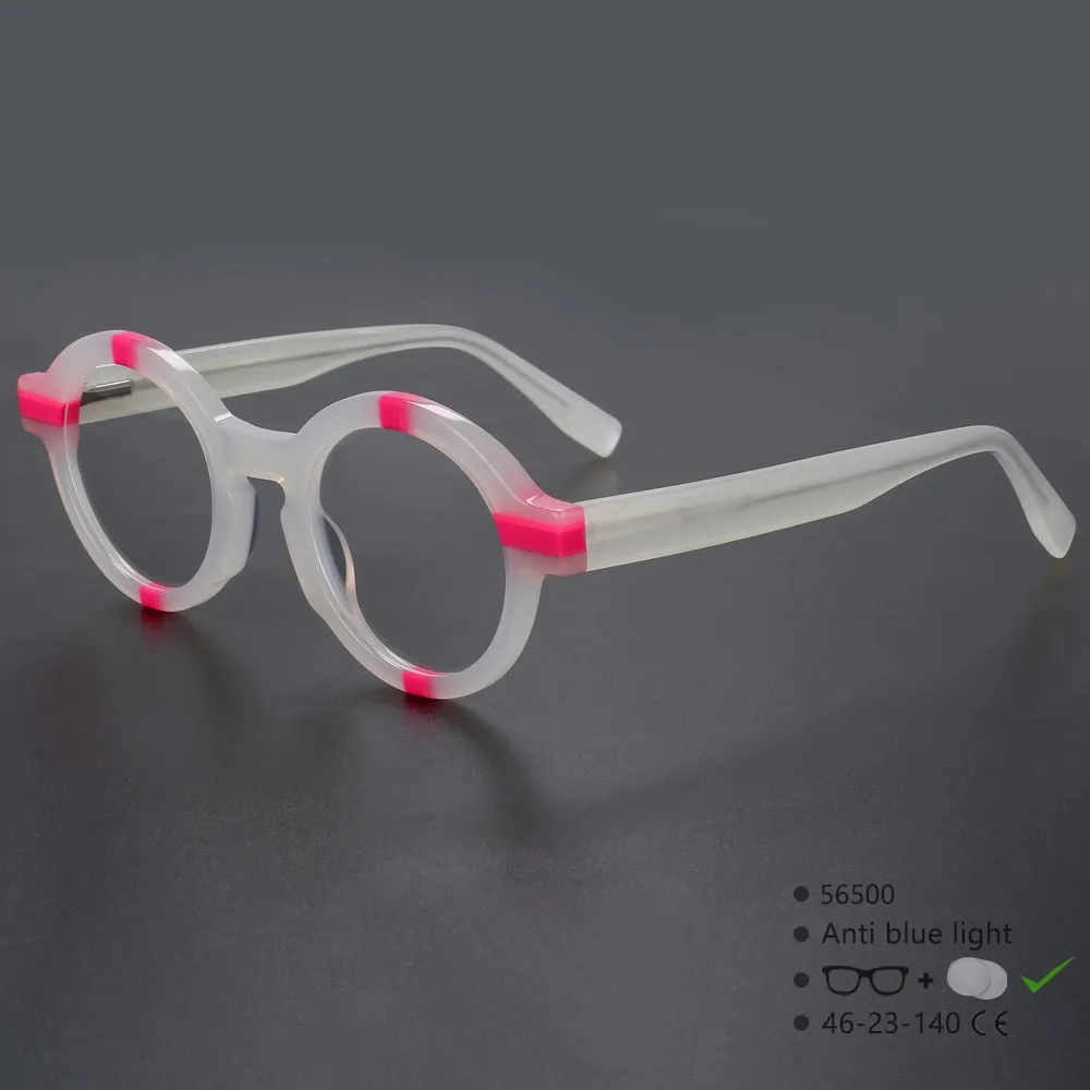 Unisex Full-Rim Round Acetate Eyeglasses - CCspace Model 56500 - Stylish and Durable Frames for Everyday Wear