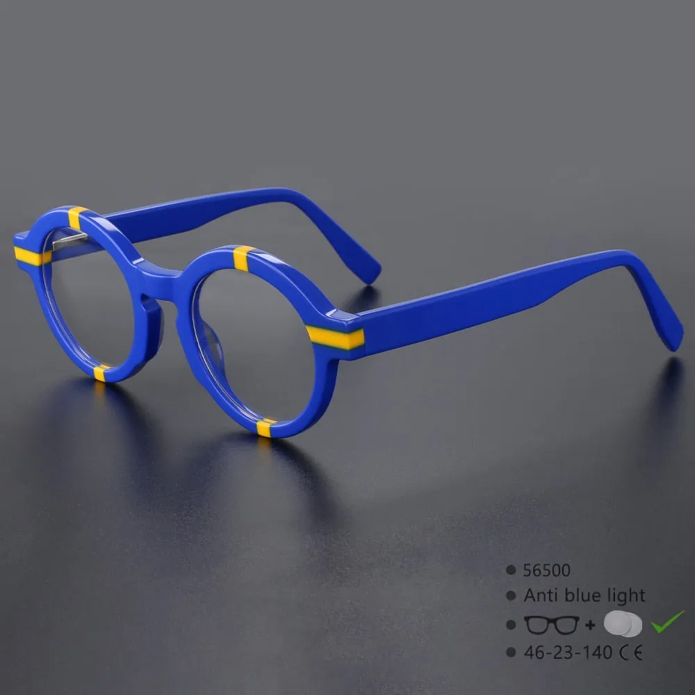 Unisex Full-Rim Round Acetate Eyeglasses - CCspace Model 56500 - Stylish and Durable Frames for Everyday Wear