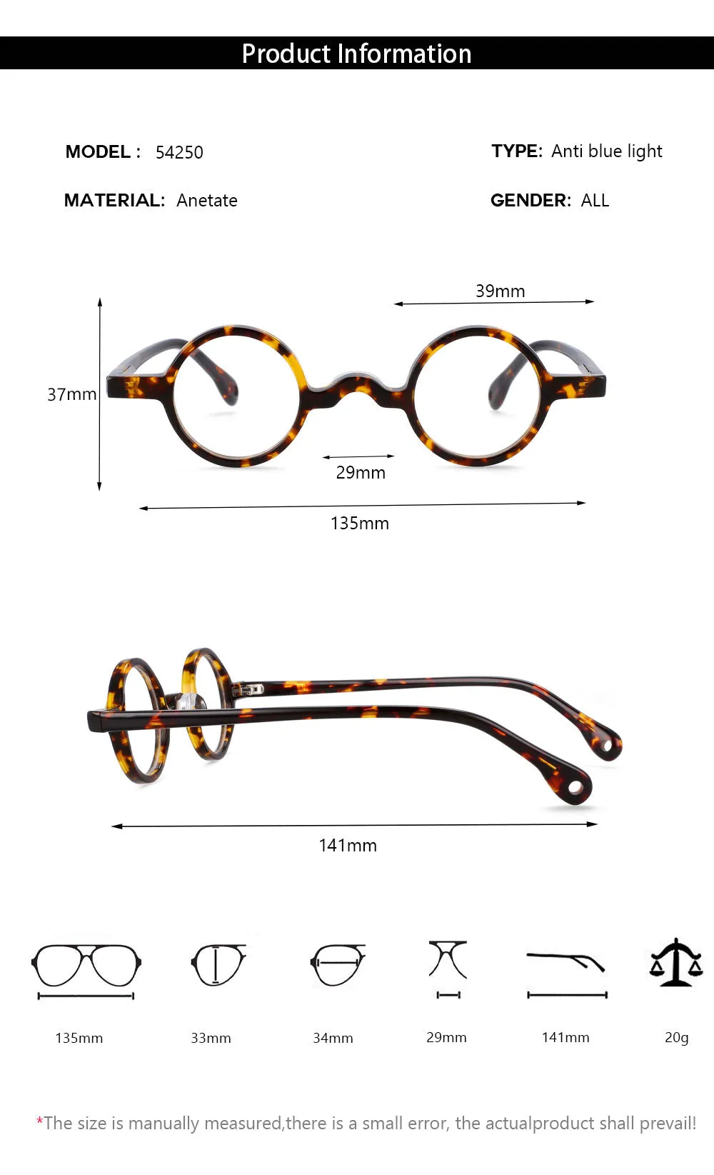 CCspace Unisex Full Rim Round Acetate Frame Eyeglasses 54250