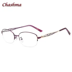 Chashma Ochki Women's Semi Rim Oval Rectangle Stainless Steel Eyeglasses 1970