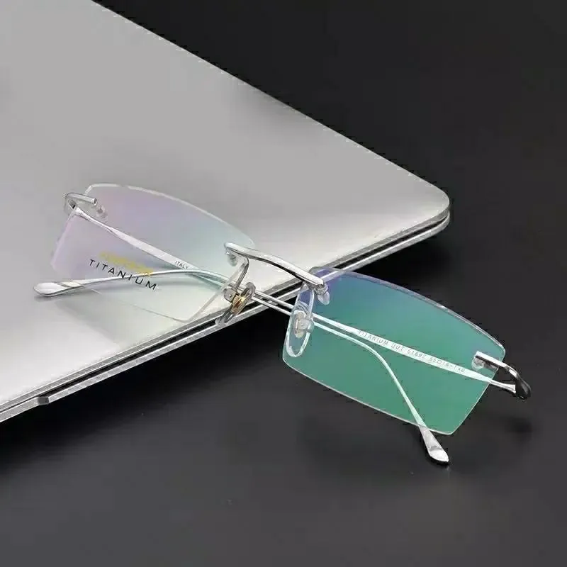 Cubojue Mens Rimless Square Titanium Reading Glasses 61692