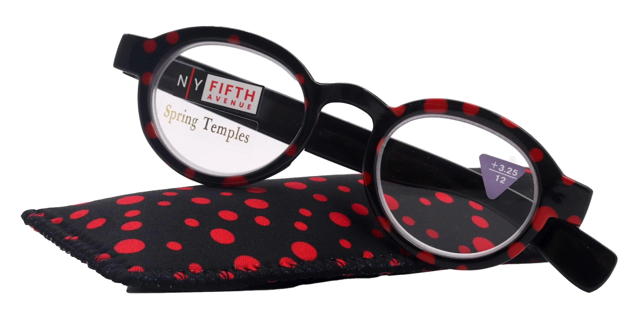 Chic Dotty Womens Round Reading Glasses with Polka-Dot Pattern - Red and Black Frames,  1.25  3 - NY Fifth Avenue Collection