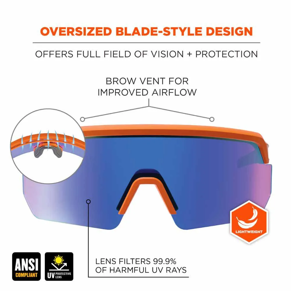 Ergodyne 55022 AEGIR-AFASM Orange Frame Blue Mirror Lens Anti Scratch Anti Fog Safety Glasses