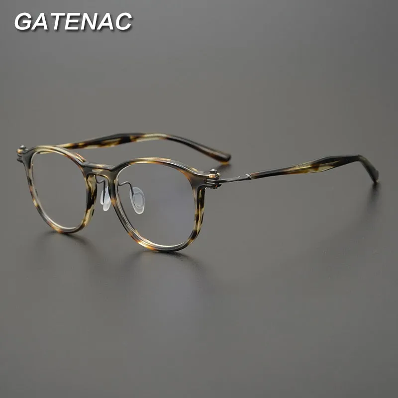 Gatenac Unisex Full Rim Round Acetate Titanium Eyeglasses Gxyj826