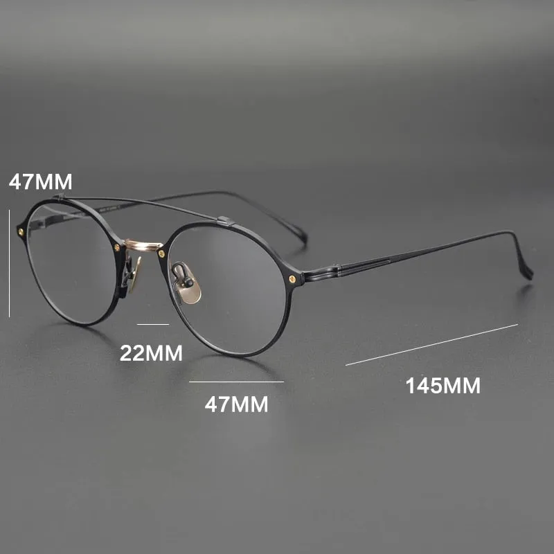 Gatenac Unisex Full Rim Round Double Bridge Titanium Frame Eyeglasses Gxyj340