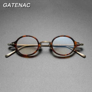 Gatenac Unisex Small Round Full Rim Eyeglasses - Acetate & Titanium Frame (Model GXYJ890)