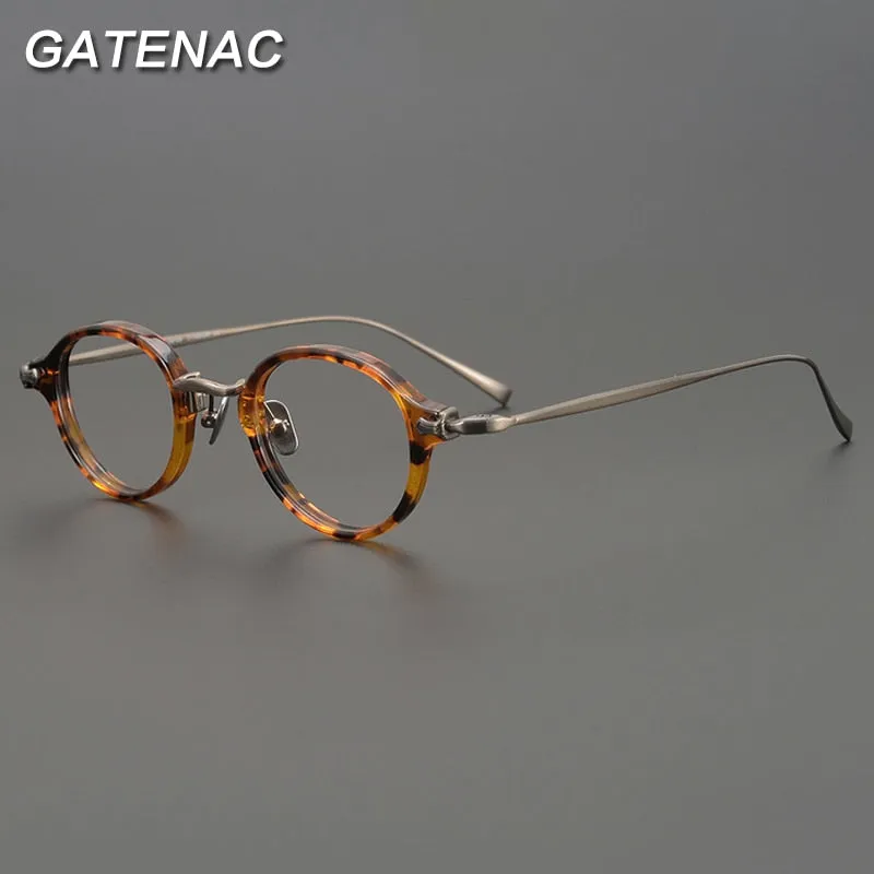 Gatenac Unisex Small Round Full Rim Eyeglasses - Acetate & Titanium Frame (Model GXYJ890)