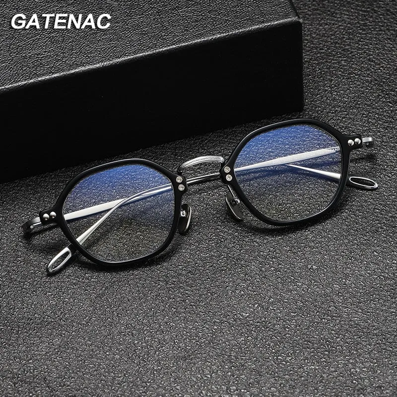 Gatenac Unisex Full Rim Round Titanium Acetate Eyeglasses Gxyj1090