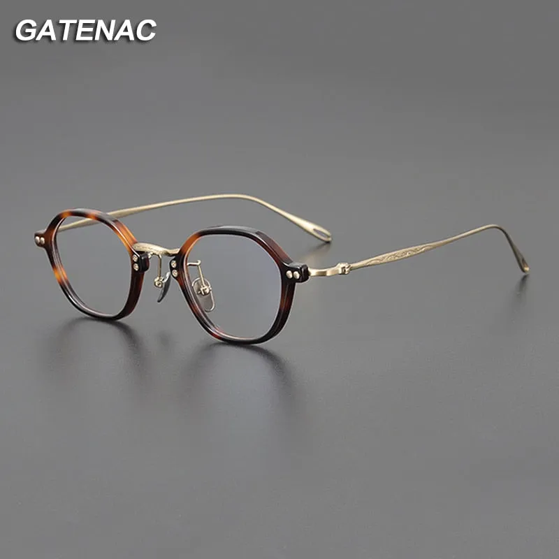 Gatenac Unisex Full Rim Round Titanium Acetate Eyeglasses Gxyj1090