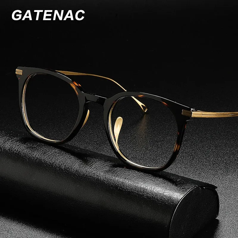 Gatenac Unisex Full Rim Round Titanium Acetate Frame Eyeglasses Gxyj689