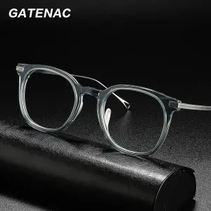 Gatenac Unisex Full Rim Round Titanium Acetate Frame Eyeglasses Gxyj689