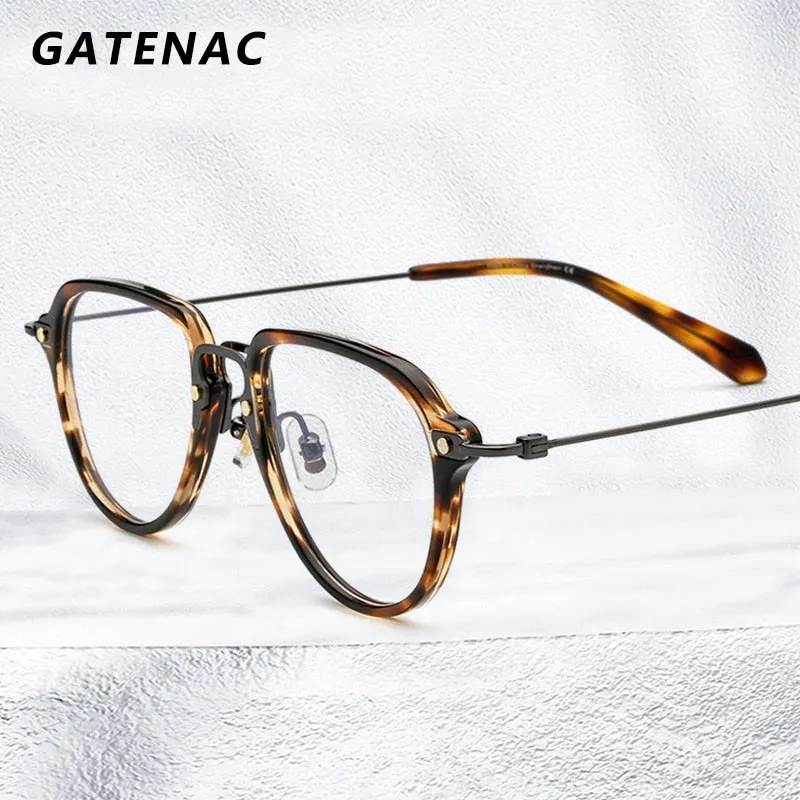 Gatenac Unisex Full Rim Square Acetate Titanium Frame Eyeglasses Gxyj631