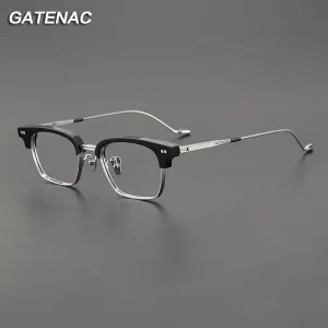 Gatenac Unisex Full Rim Square Titanium Acetate Eyeglasses Gxyj1129