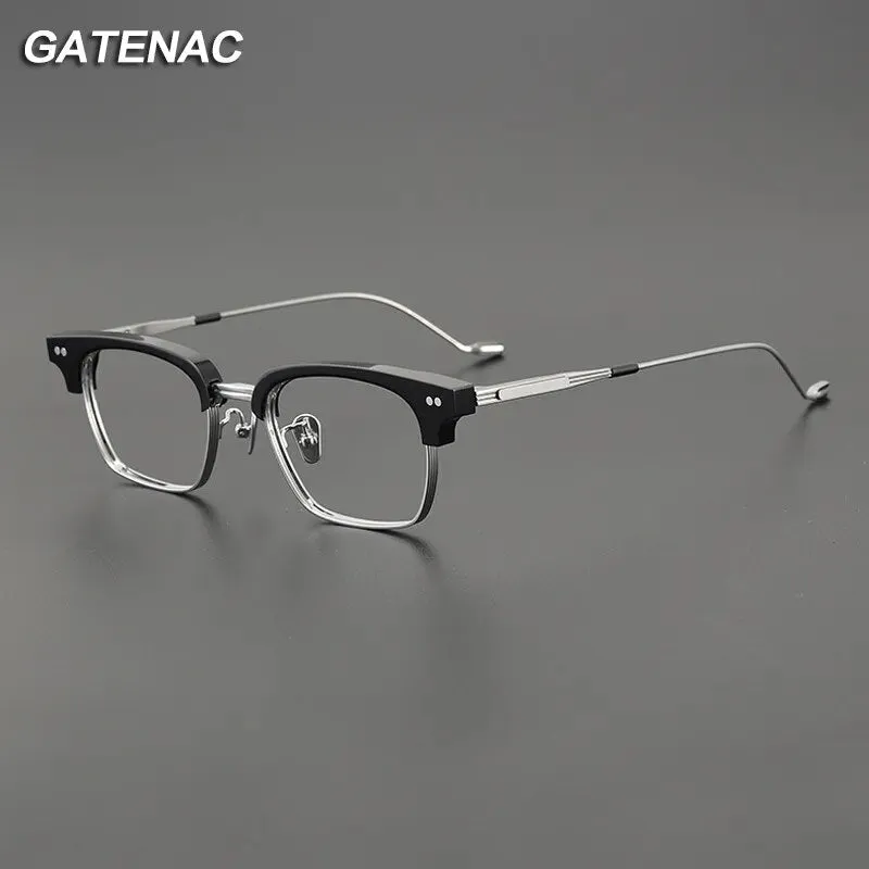 Gatenac Unisex Full Rim Square Titanium Acetate Eyeglasses Gxyj1129