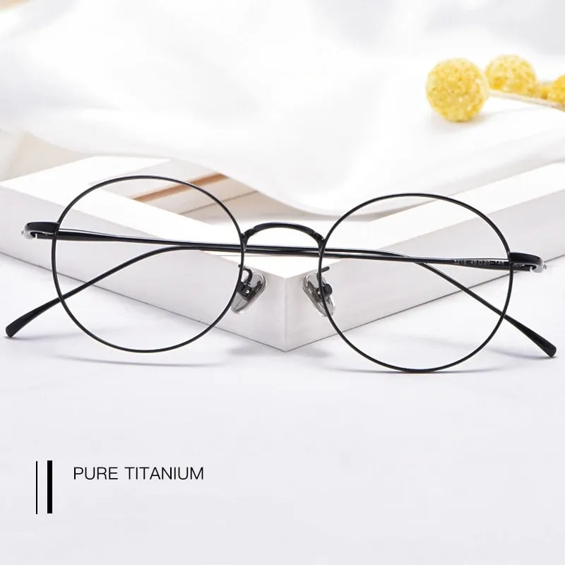 Gmei Unisex Eyeglasses Pure Titanium Round Retro Glasses 3216