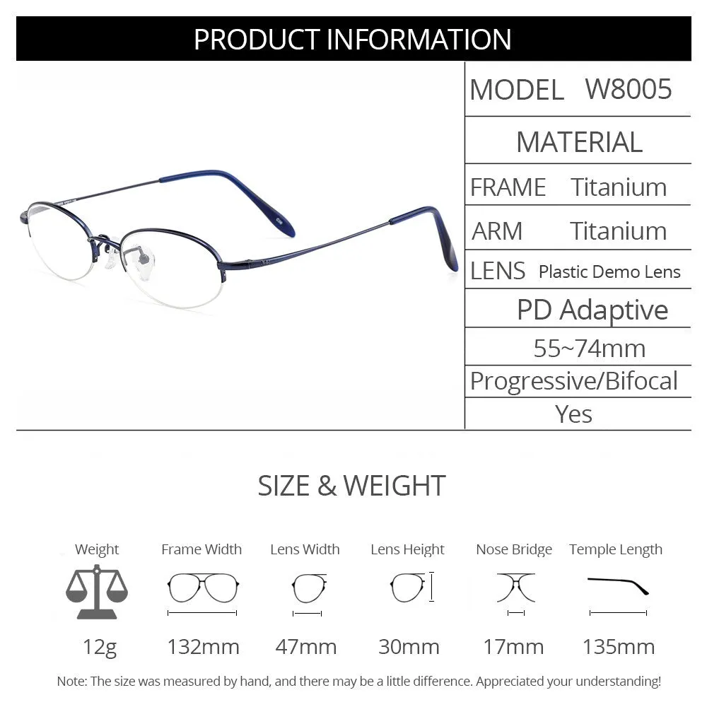 Gmei Women's Eyeglasses Semi Rim Oval Titanium Small W8005