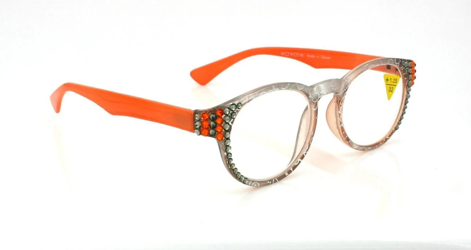 Grace, (Bling) Reading Glasses for Women W (Black Diamond, Tangerine) Genuine European Crystals (Metallic Silver, Orange)  NY Fifth Avenue