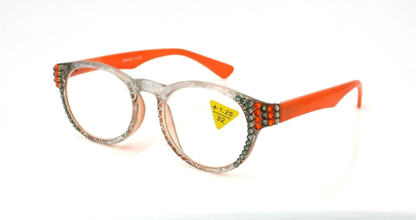 Grace, (Bling) Reading Glasses for Women W (Black Diamond, Tangerine) Genuine European Crystals (Metallic Silver, Orange)  NY Fifth Avenue