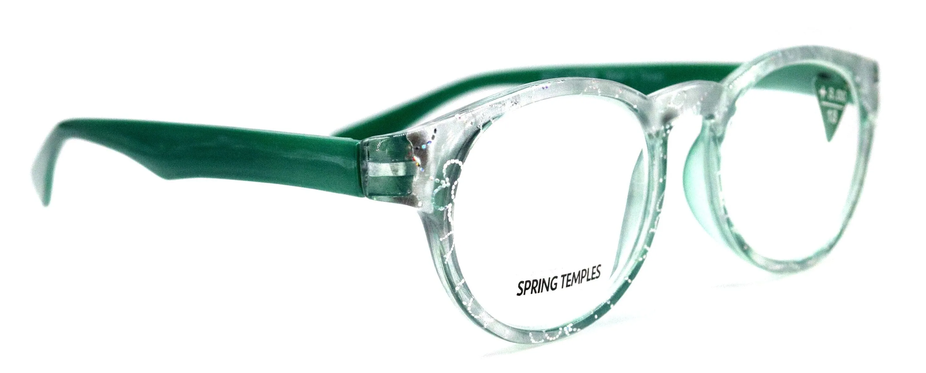 Grace, (Premium) Reading Glasses High End Readers  1.25 .. 3 Magnifying Glasses, Round Frame. (Metallic Silver, Green) NY Fifth Avenue.