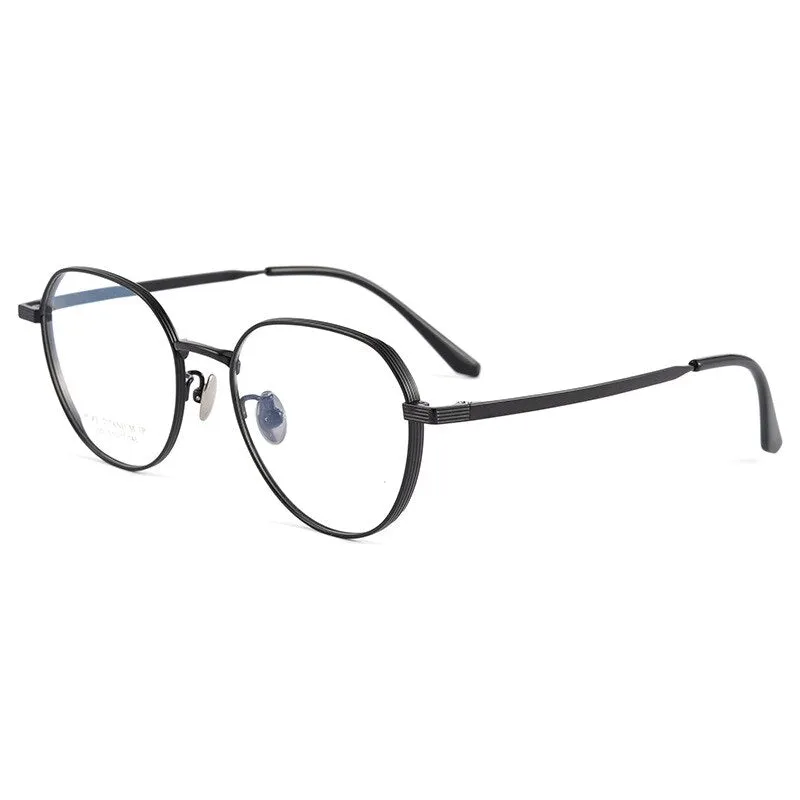 Mens Titanium Full Rim Round Square Eyeglasses - Handoer 2050tsf