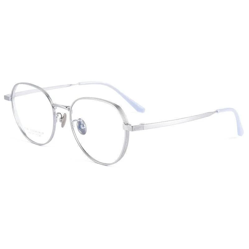 Mens Titanium Full Rim Round Square Eyeglasses - Handoer 2050tsf