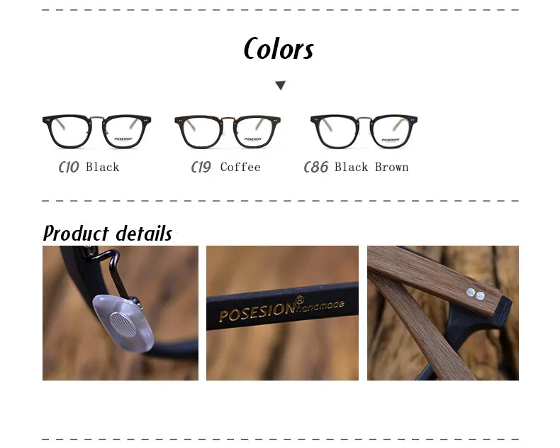 Hdcrafter Men's Full Rim Square Round Wood Alloy Acetate Frame Eyeglasses Ps7009