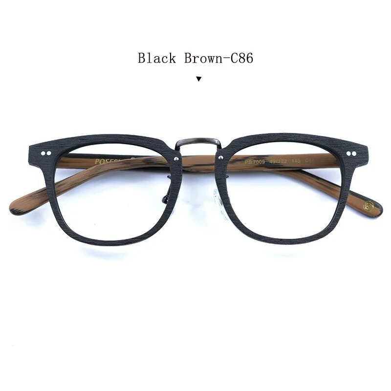 Hdcrafter Men's Full Rim Square Round Wood Alloy Acetate Frame Eyeglasses Ps7009