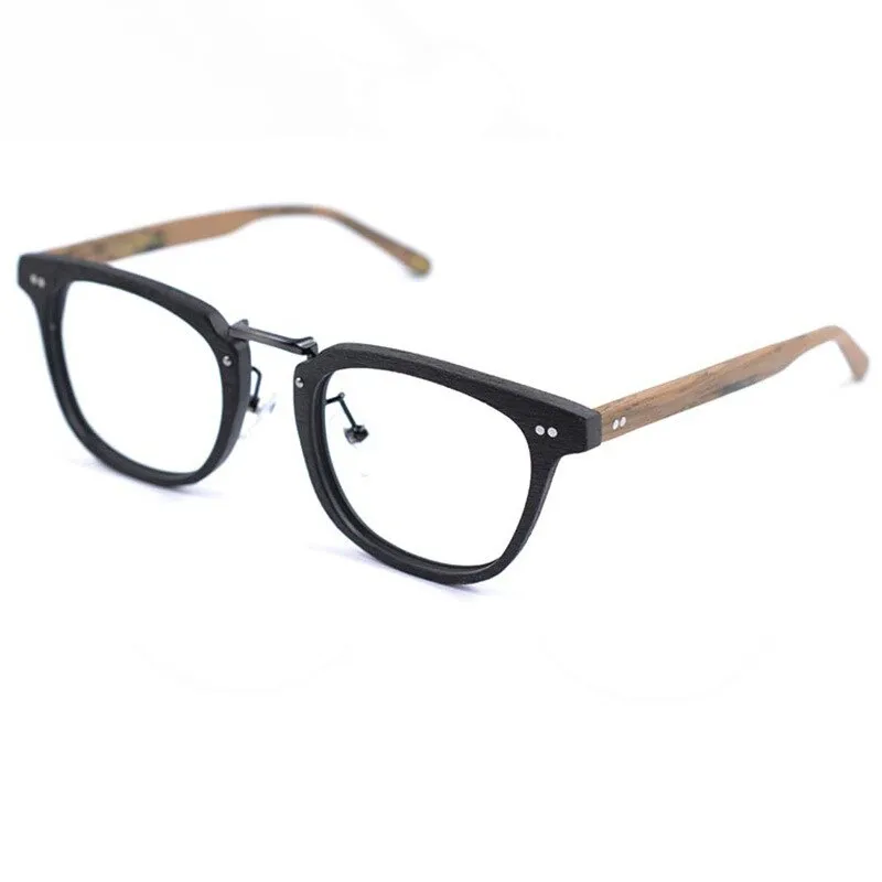 Hdcrafter Men's Full Rim Square Round Wood Alloy Acetate Frame Eyeglasses Ps7009