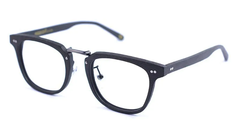 Hdcrafter Men's Full Rim Square Round Wood Alloy Acetate Frame Eyeglasses Ps7009