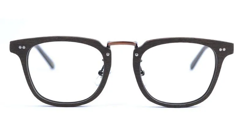 Hdcrafter Men's Full Rim Square Round Wood Alloy Acetate Frame Eyeglasses Ps7009