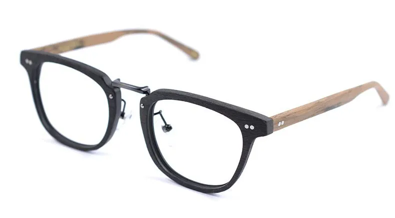 Hdcrafter Men's Full Rim Square Round Wood Alloy Acetate Frame Eyeglasses Ps7009