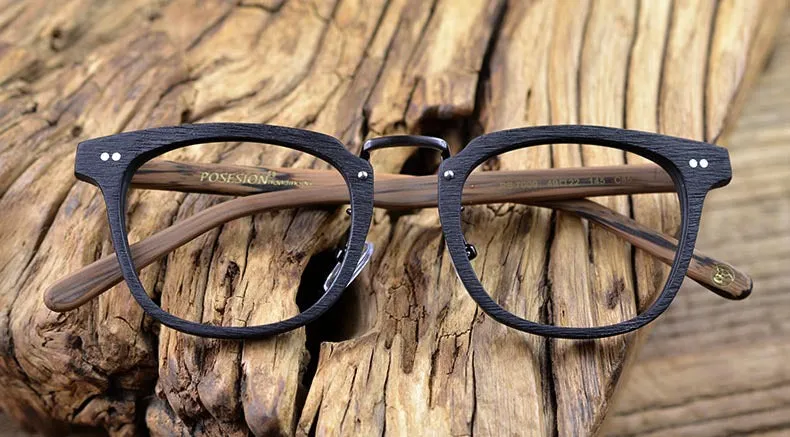 Hdcrafter Men's Full Rim Square Round Wood Alloy Acetate Frame Eyeglasses Ps7009