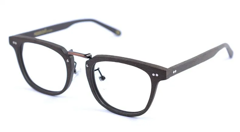 Hdcrafter Men's Full Rim Square Round Wood Alloy Acetate Frame Eyeglasses Ps7009