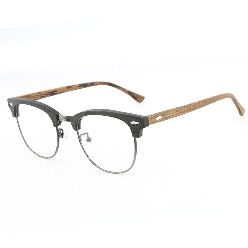 Hdcrafter Unisex Full Rim Round Half Wood Metal Frame Eyeglasses