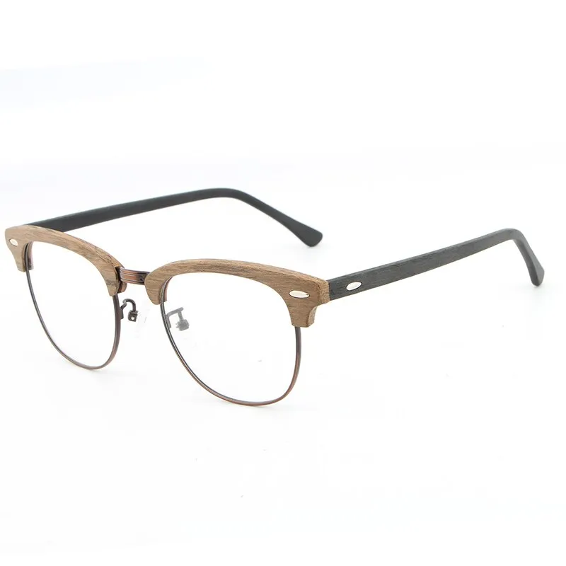 Hdcrafter Unisex Full Rim Round Half Wood Metal Frame Eyeglasses