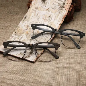 Hdcrafter Unisex Full Rim Round Half Wood Metal Frame Eyeglasses